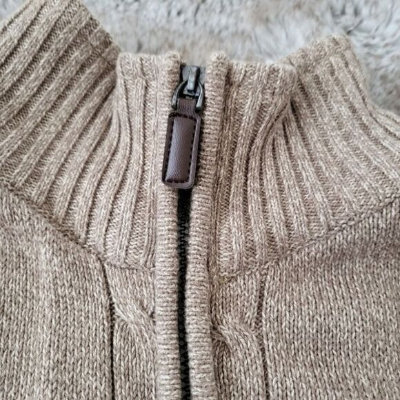 Oscar De La Renta Full Zip Closure Sherpa Lined Mock Neck Tan Sweater Size Large - Picture 2 of 6